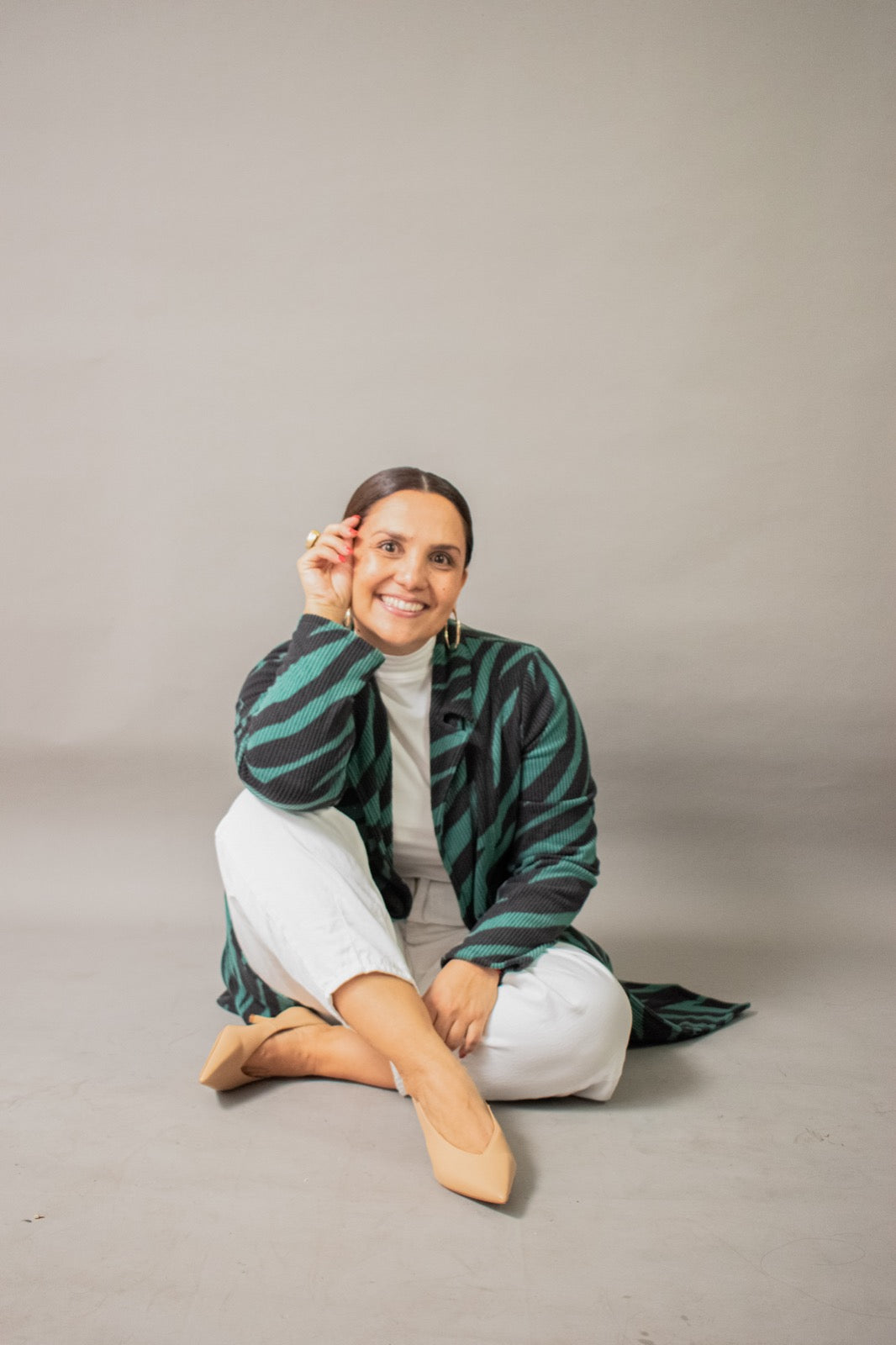 Abrigo Angora print verde con mangas